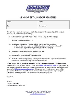 Subcontractor Vendor Packet Template